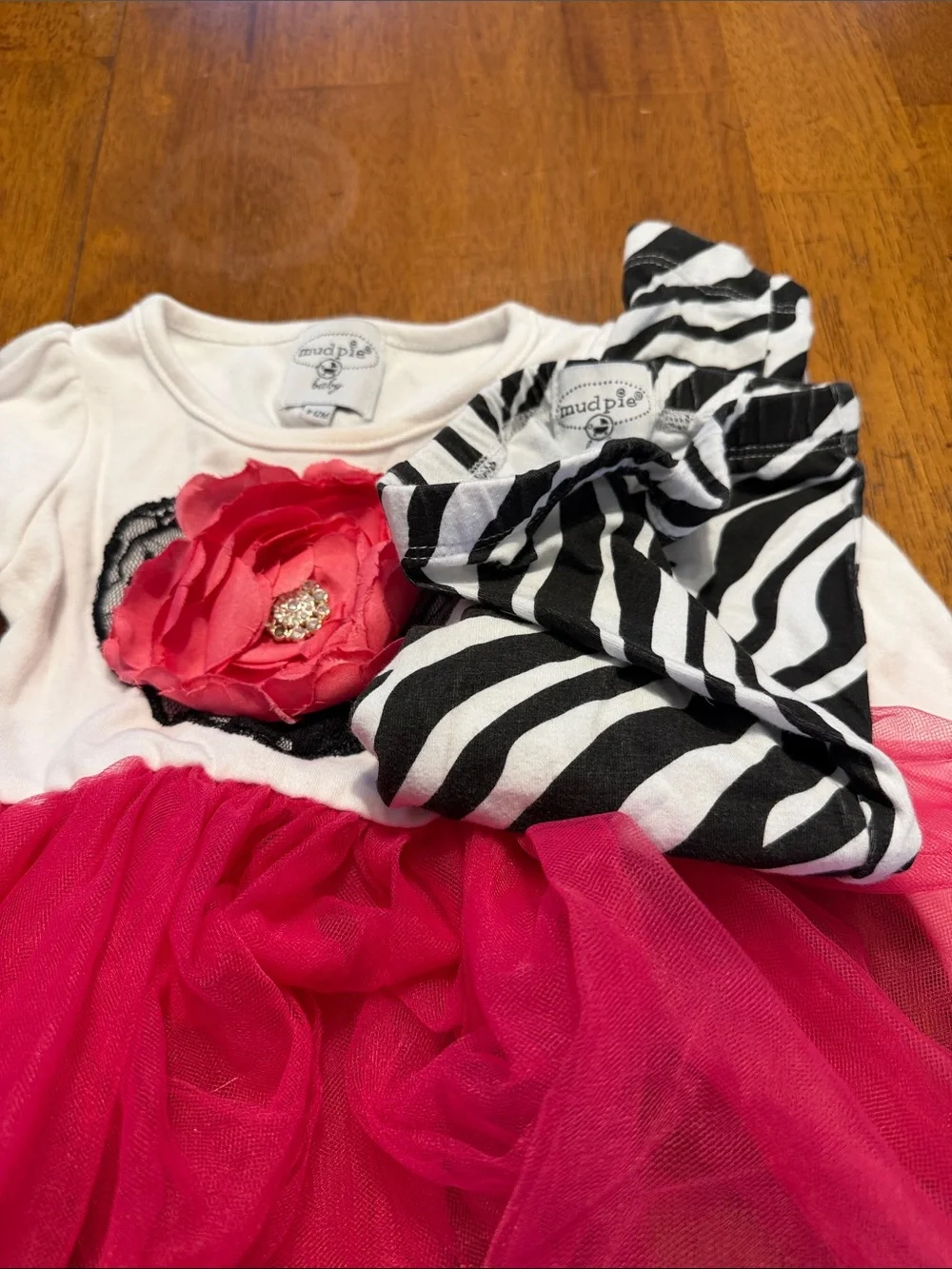 Mud Pie Pink Tulle Tutu Top with Zebra Print Leggings
